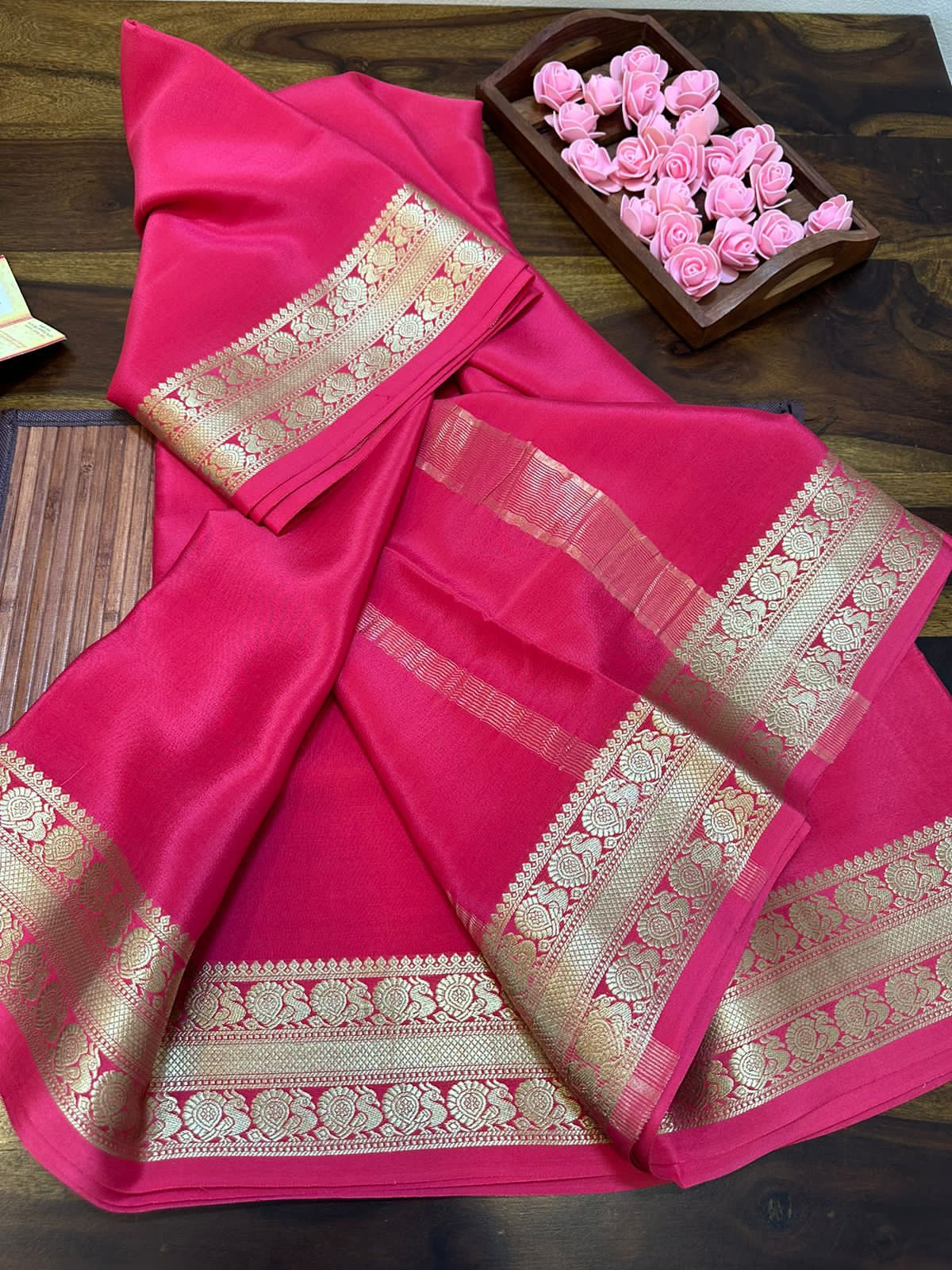 Pure mysore silk 100 gram thickness peacock border saree