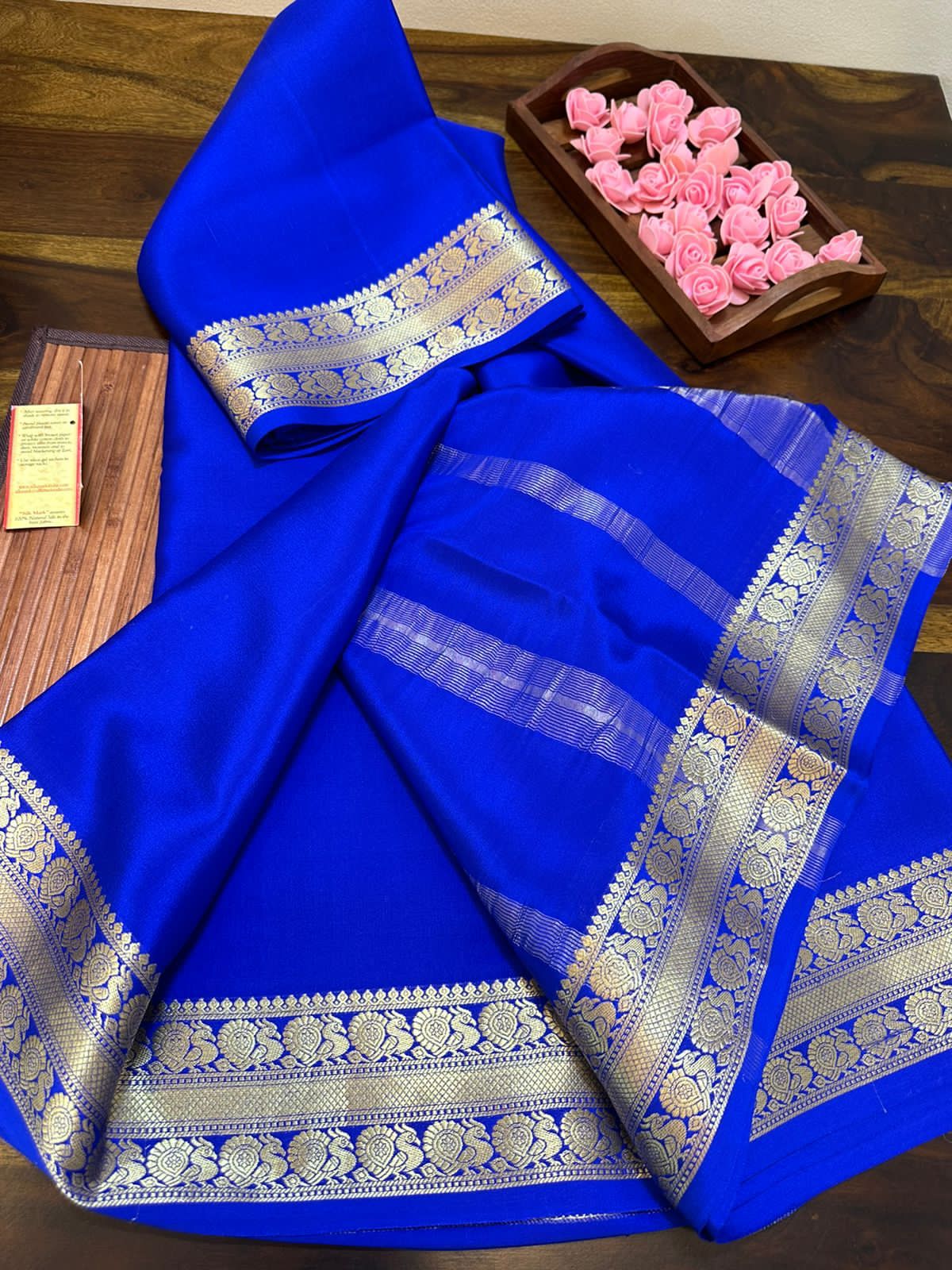 Pure mysore silk 100 gram thickness peacock border saree