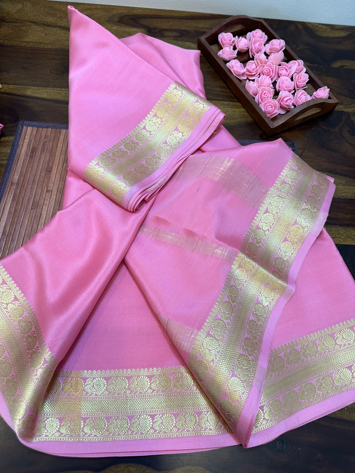 Pure mysore silk 100 gram thickness peacock border saree