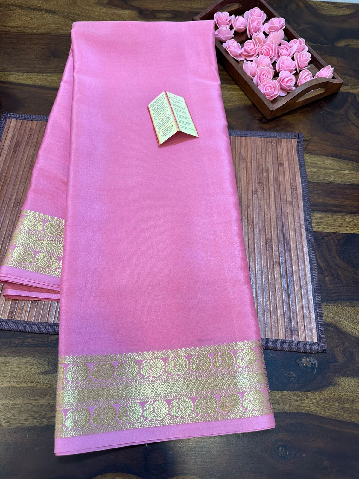 Pure mysore silk 100 gram thickness peacock border saree