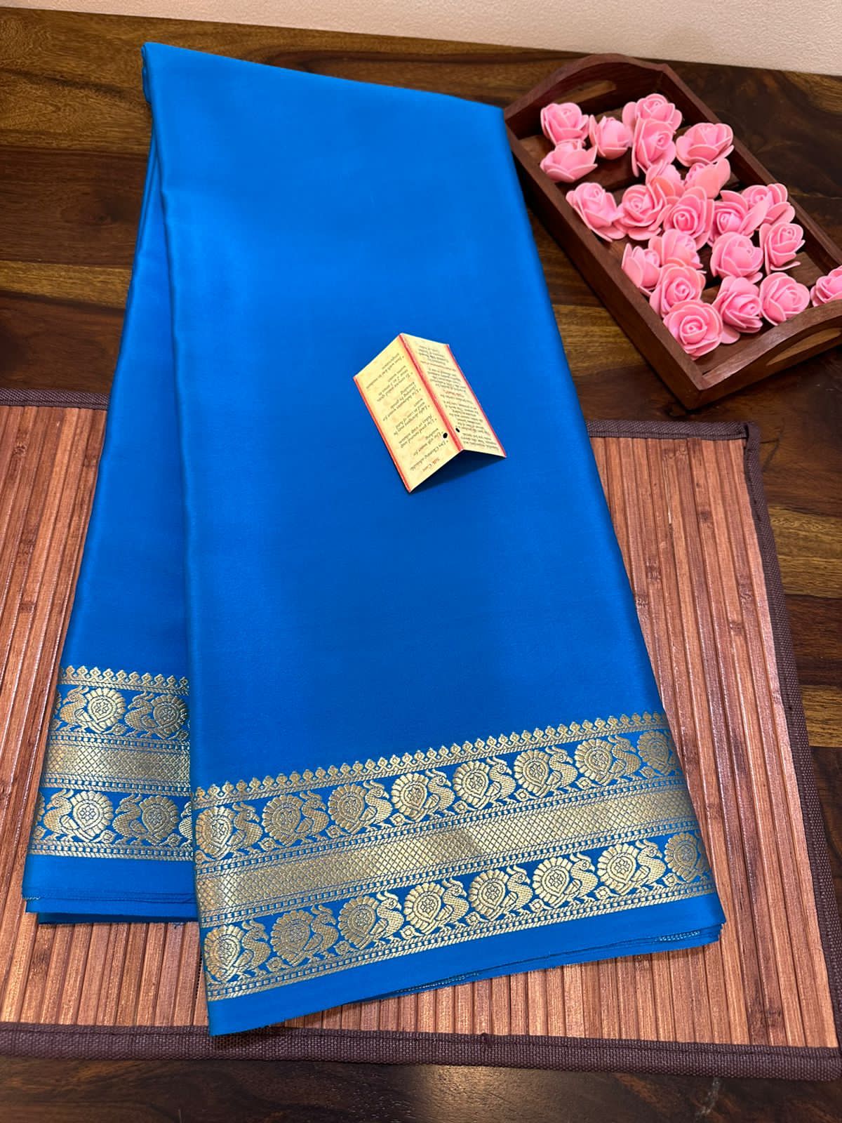 Pure mysore silk 100 gram thickness peacock border saree