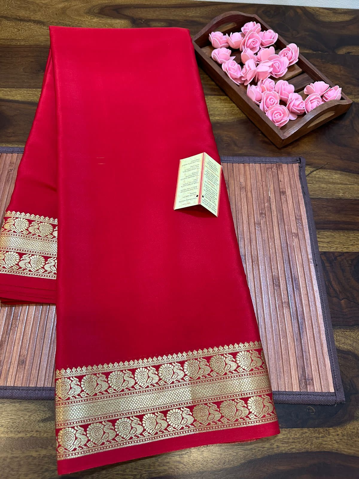 Pure mysore silk 100 gram thickness peacock border saree