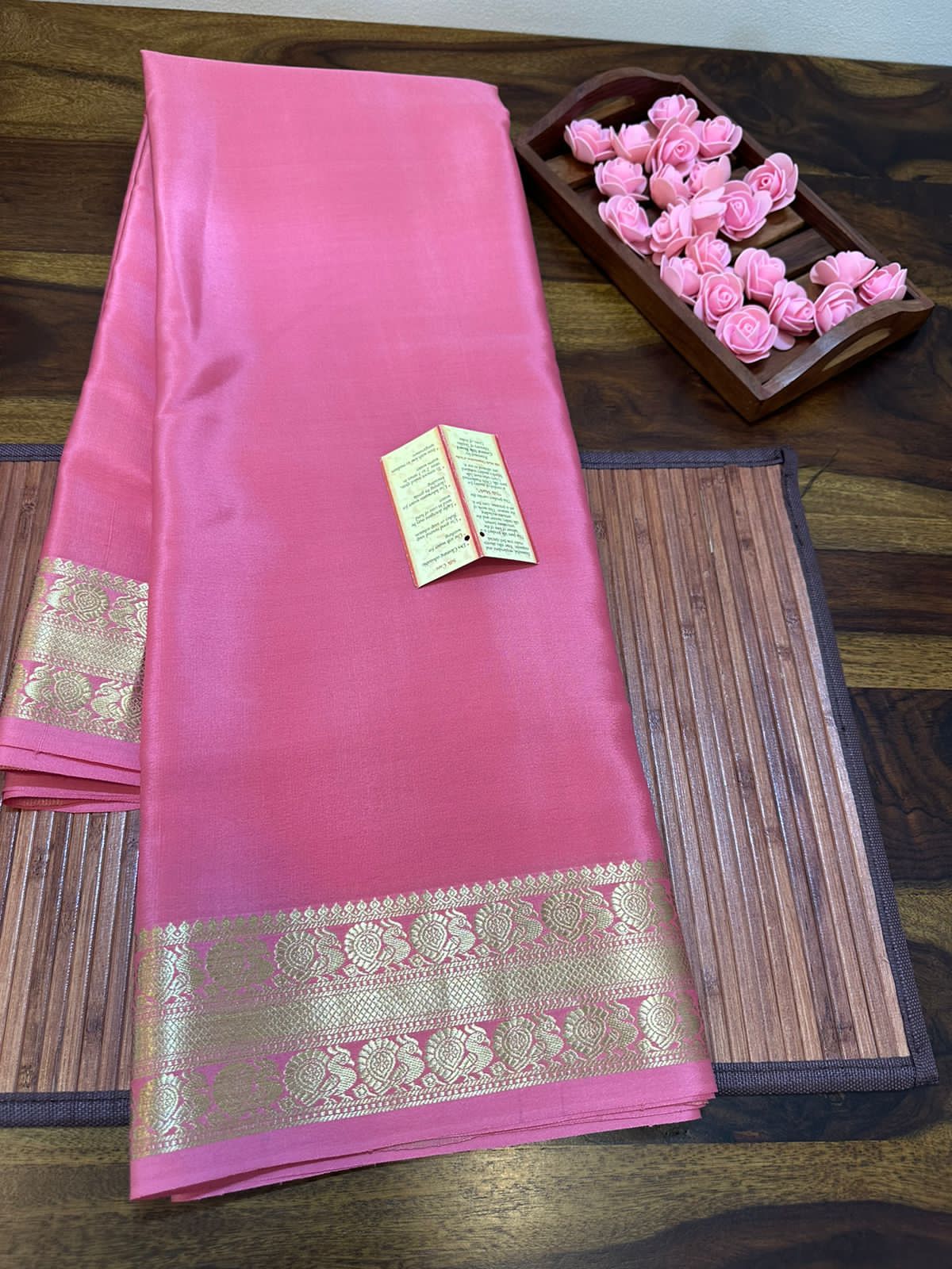 Pure mysore silk 100 gram thickness peacock border saree