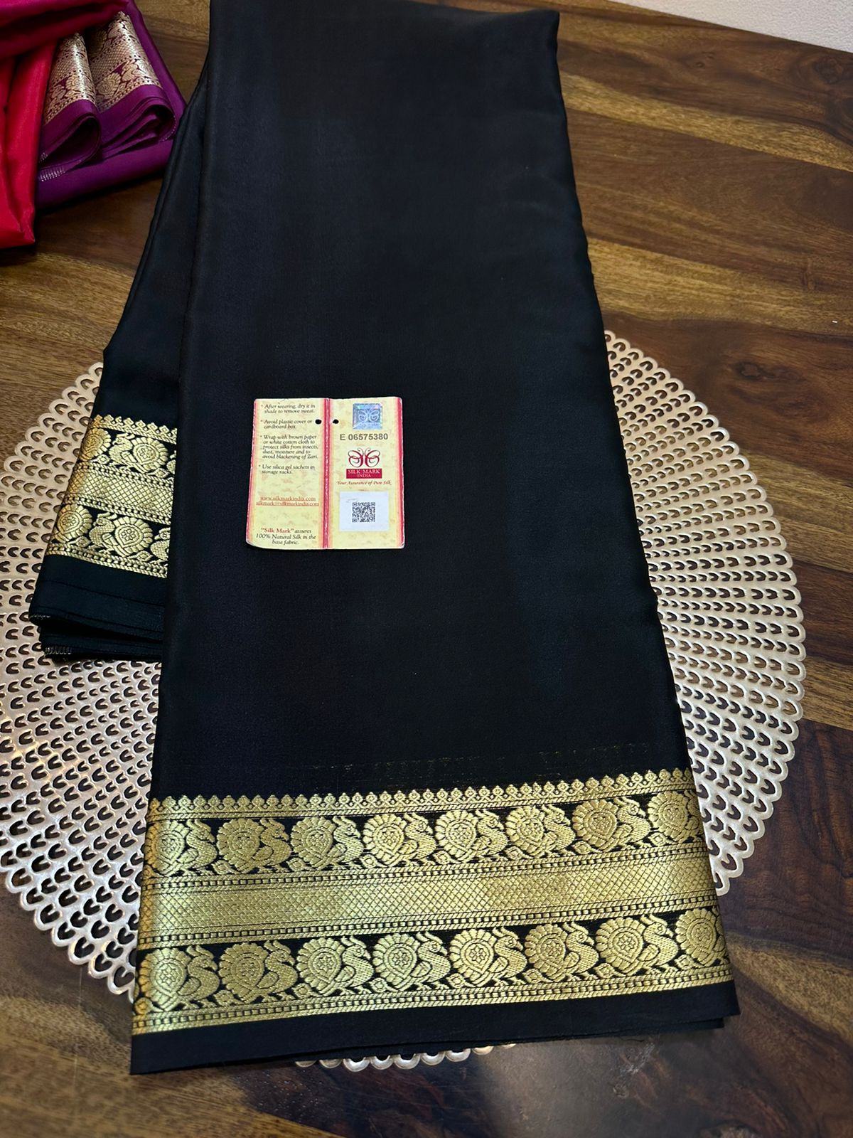 Pure mysore silk 100 gram thickness peacock border saree