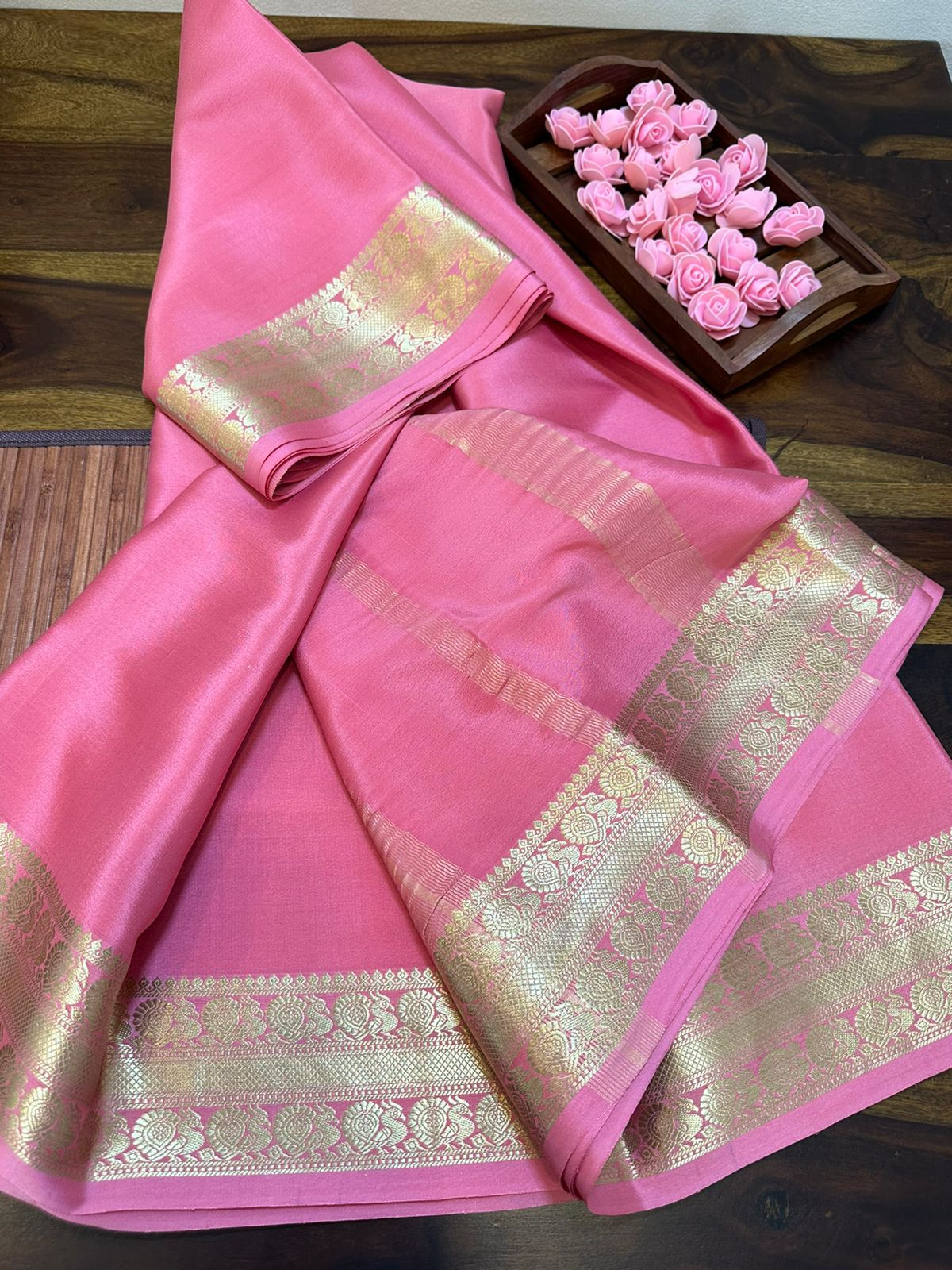 Pure mysore silk 100 gram thickness peacock border saree