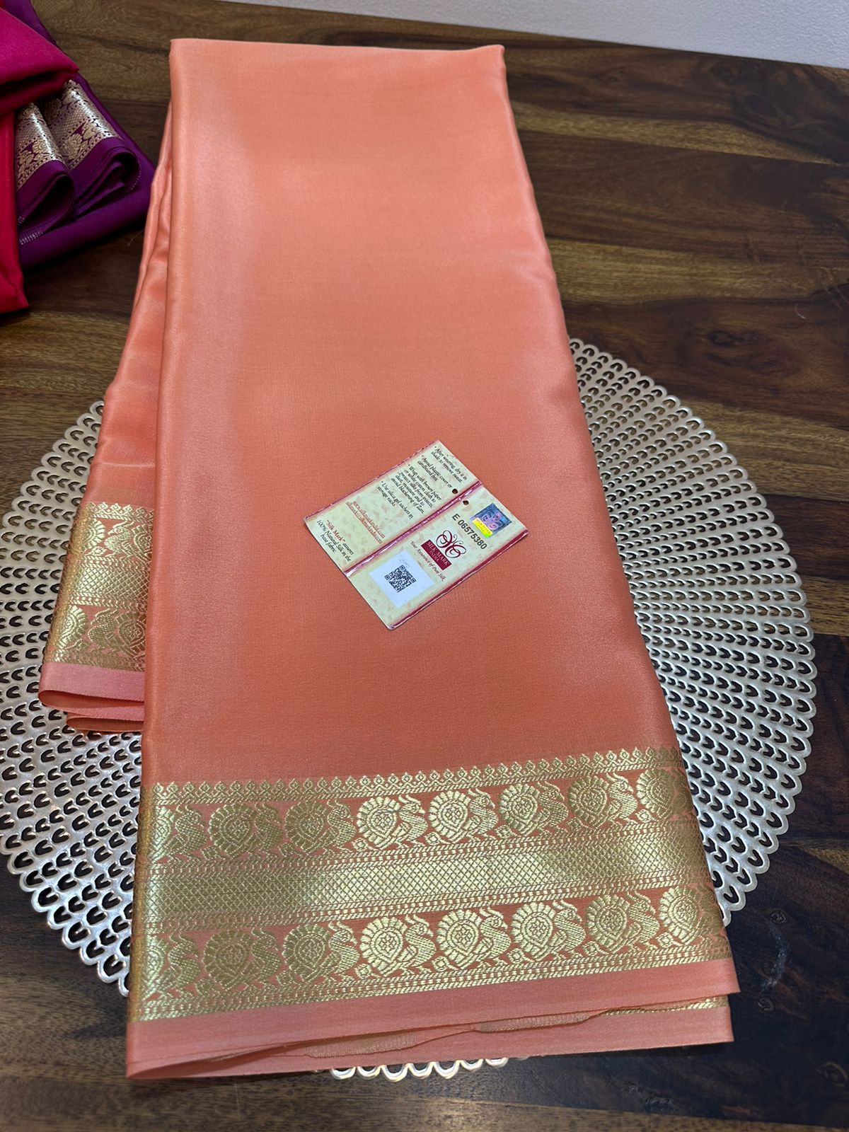 Pure mysore silk 100 gram thickness peacock border saree
