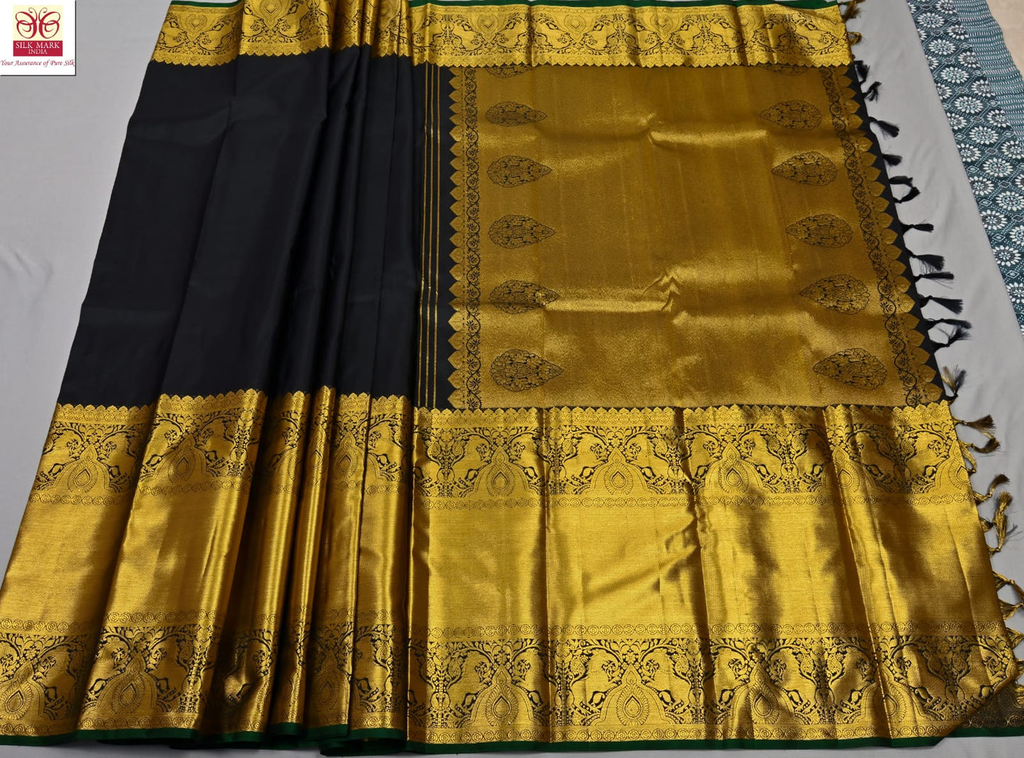 Pure silk kanchipuram black color plain saree