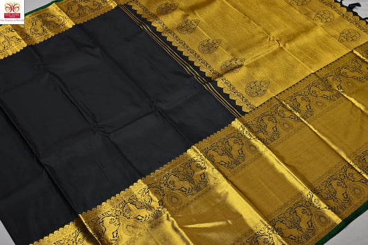 Pure silk kanchipuram black color plain saree