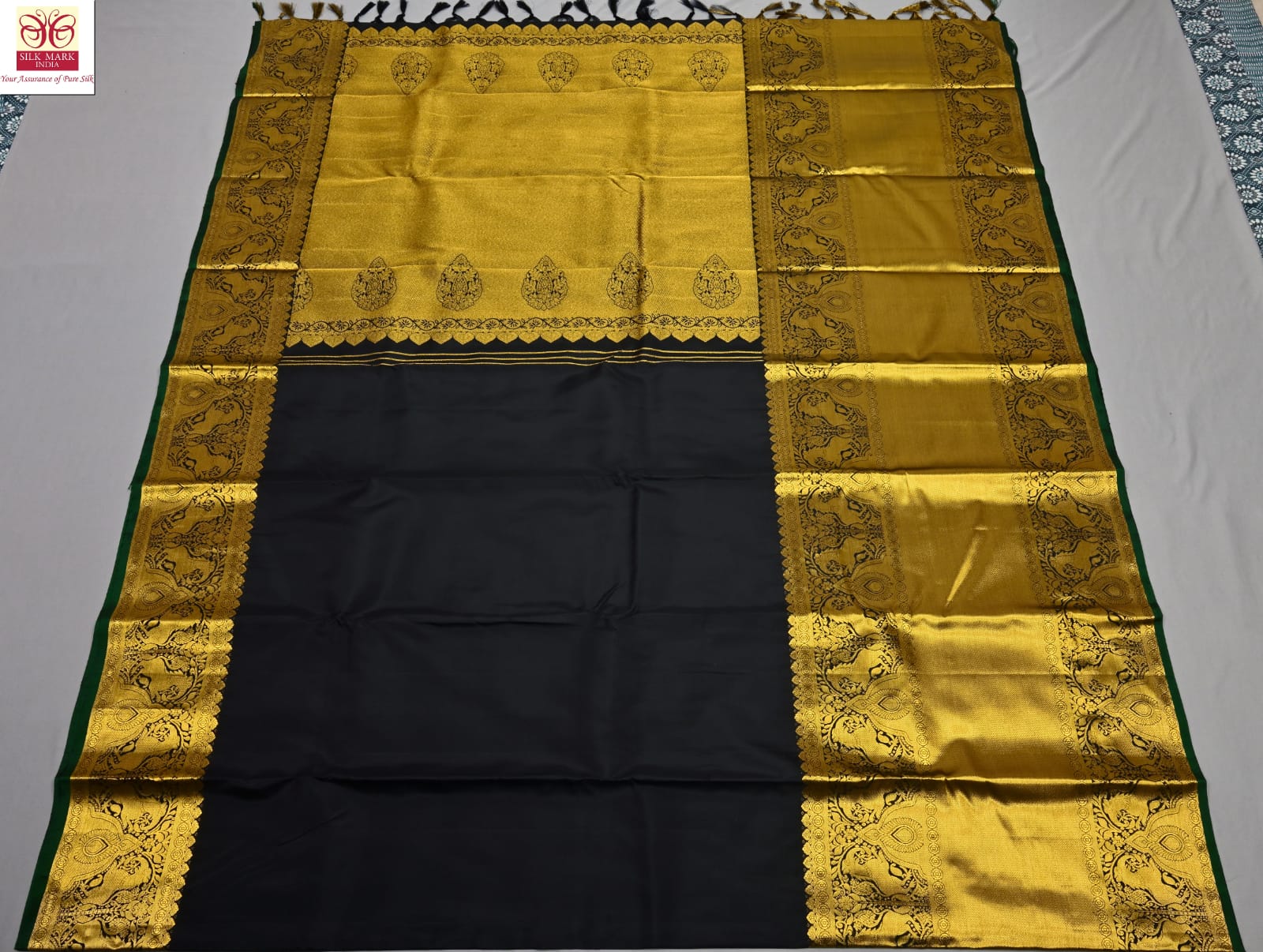 Pure silk kanchipuram black color plain saree