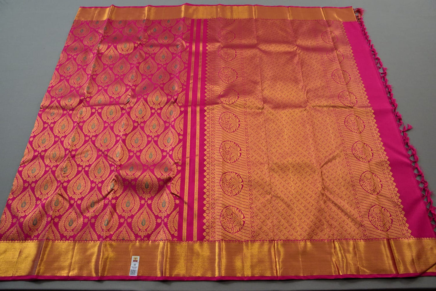 Pure silk kanchipuram rani pink color saree