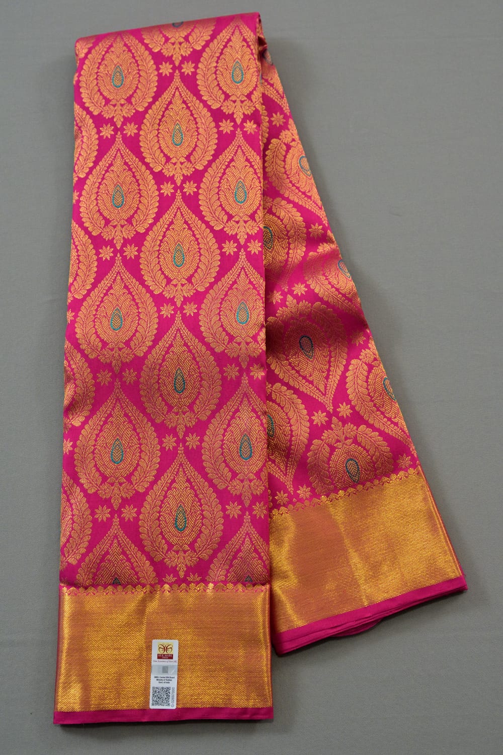 Pure silk kanchipuram rani pink color saree