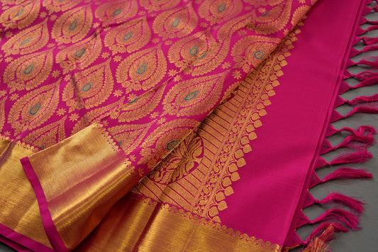 Pure silk kanchipuram rani pink color saree