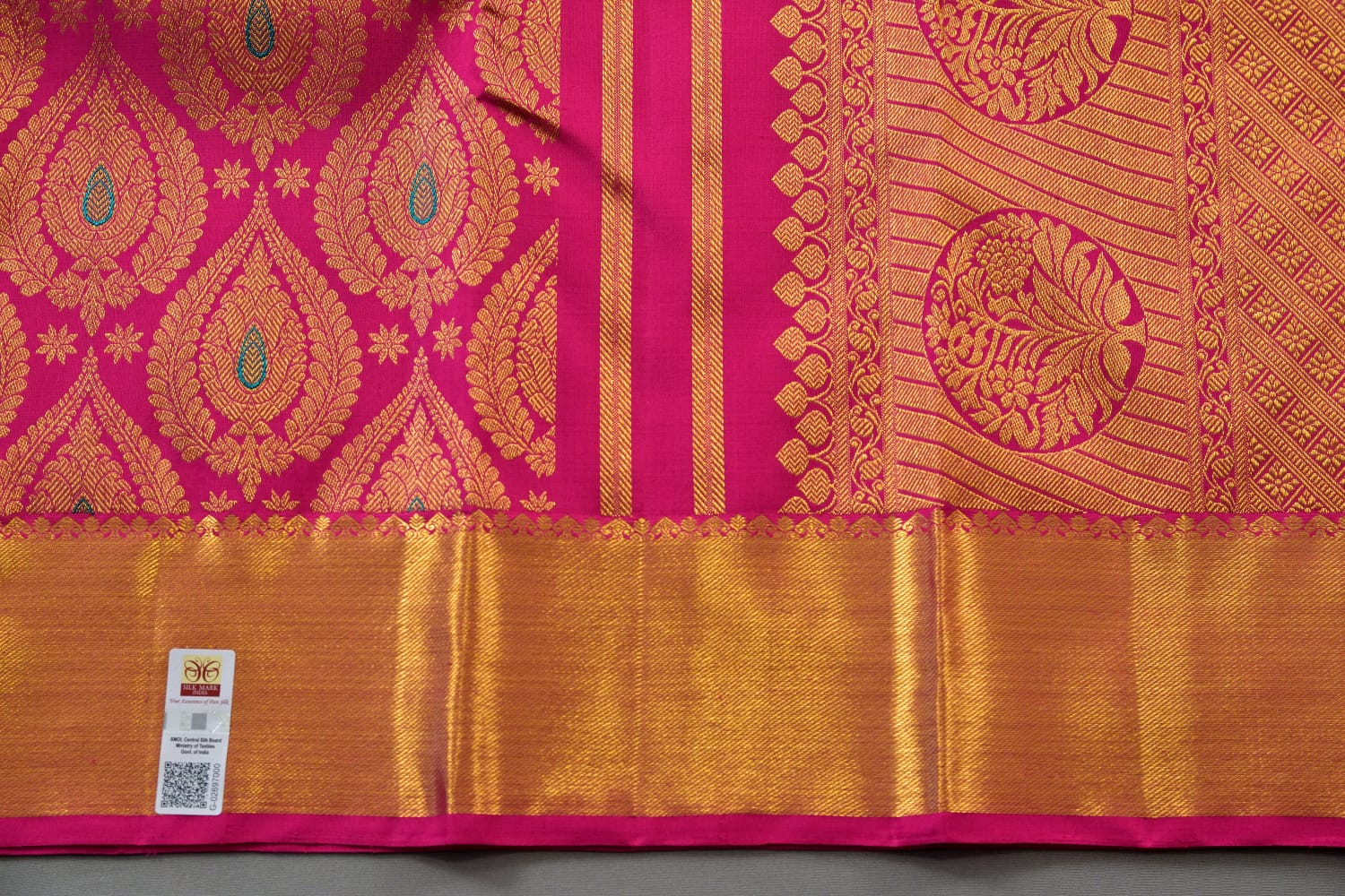 Pure silk kanchipuram rani pink color saree