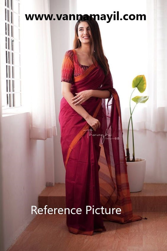 Purely handwoven plain mangalagiri handloom cotton saree