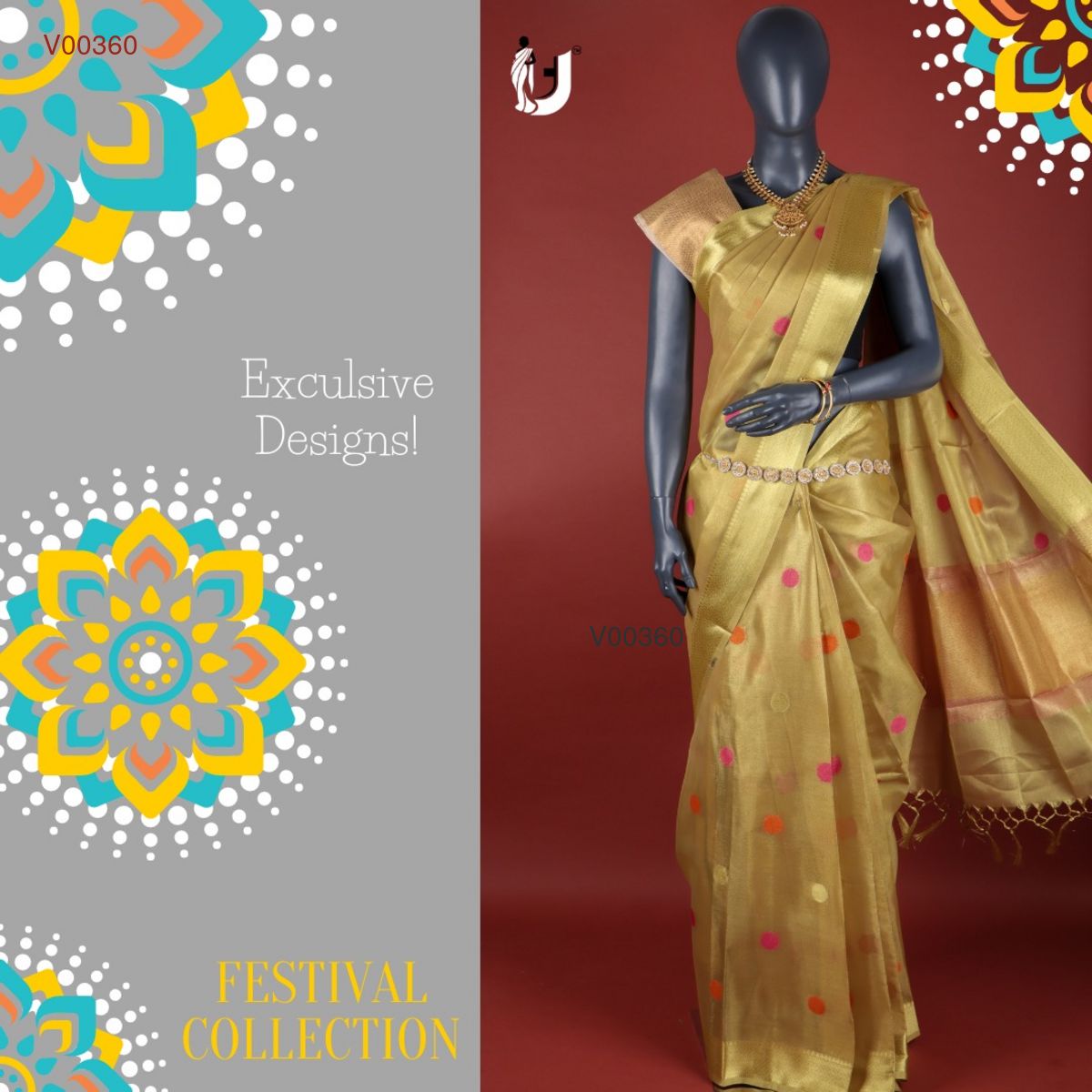 Gold rich polka dot dazzling tissue organza saree - Vannamayil Fashions