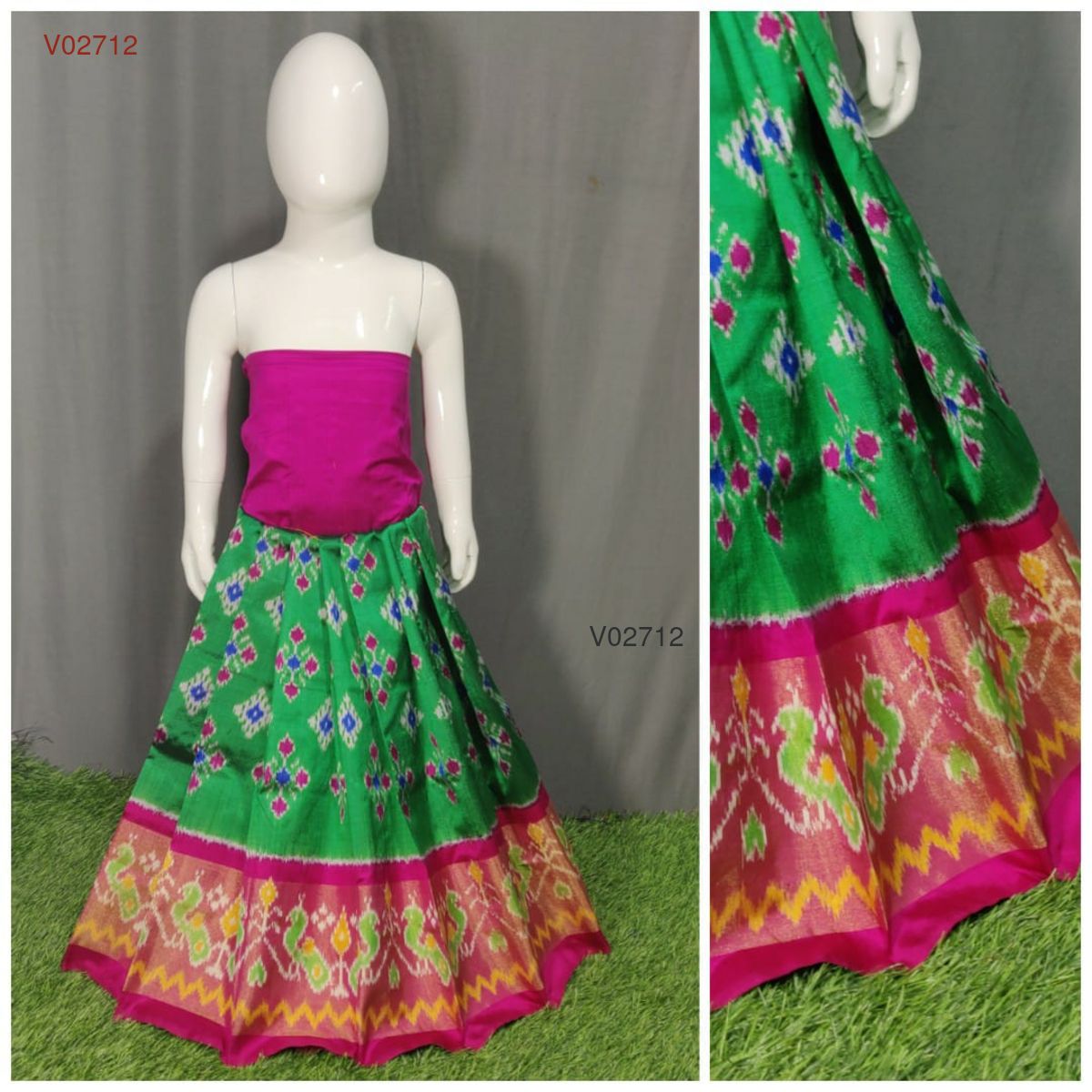 0 - 3 years pure ikkat silk lehenga material for kids - Vannamayil Fashions