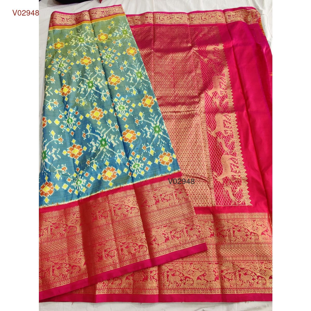 Bridal pochampally ikat kanchipuram pattu saree - Vannamayil Fashions