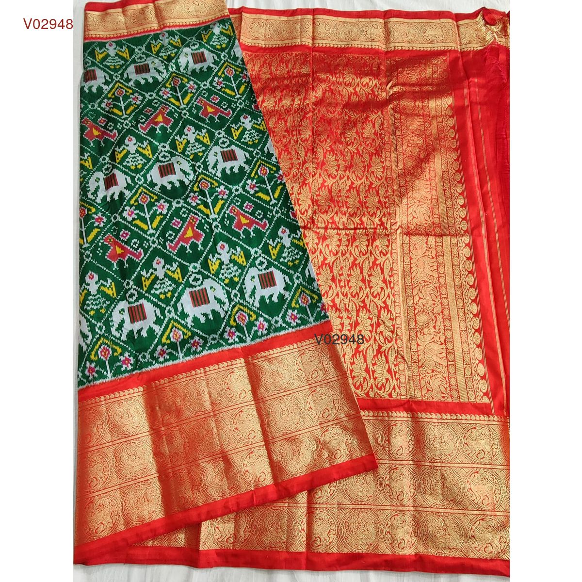 Bridal pochampally ikat kanchipuram pattu saree - Vannamayil Fashions