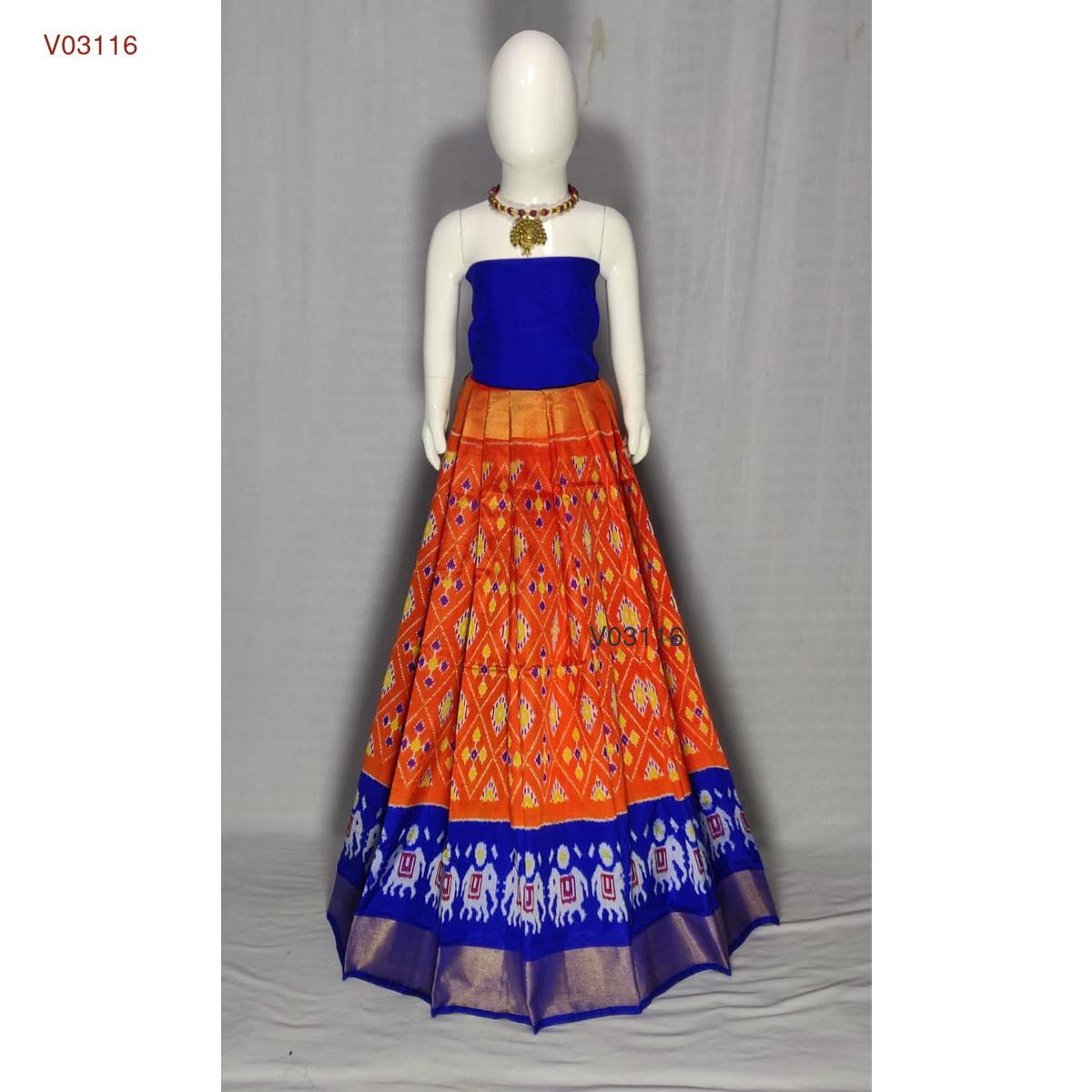 3 - 8 years pure ikkat silk lehenga material for kids - Vannamayil Fashions