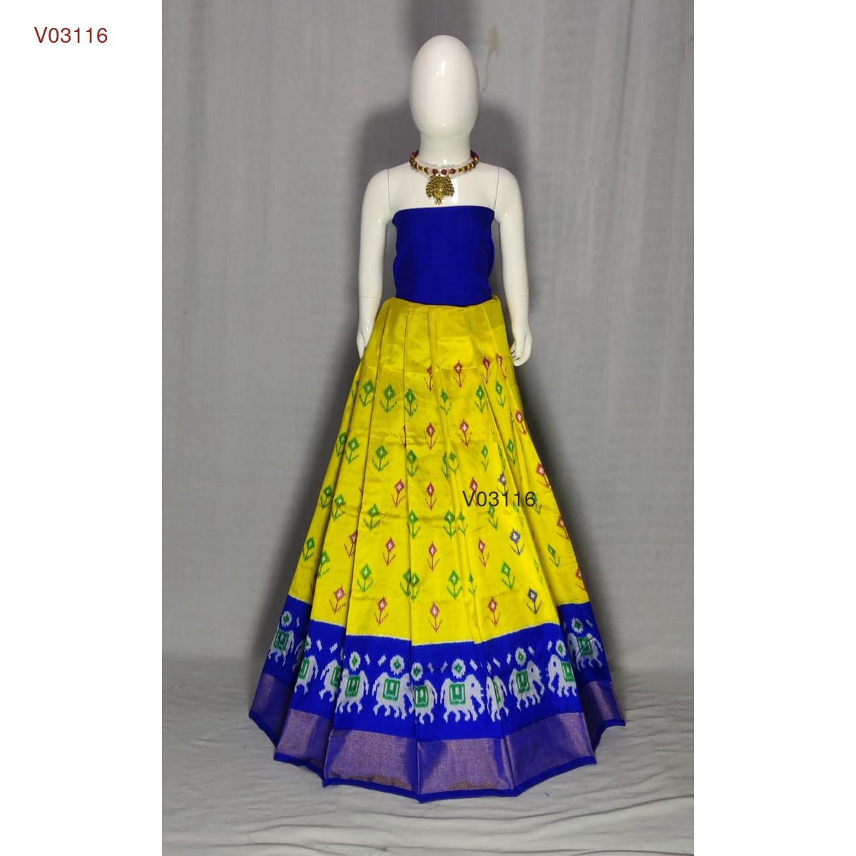 3 - 8 years pure ikkat silk lehenga material for kids - Vannamayil Fashions