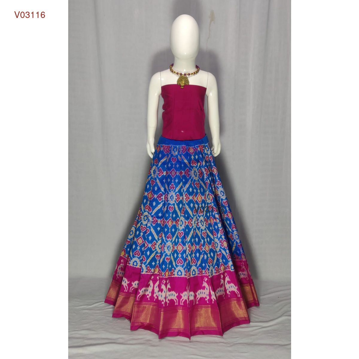 3 - 8 years pure ikkat silk lehenga material for kids - Vannamayil Fashions