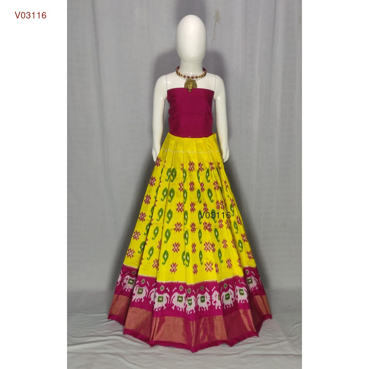 3 - 8 years pure ikkat silk lehenga material for kids - Vannamayil Fashions