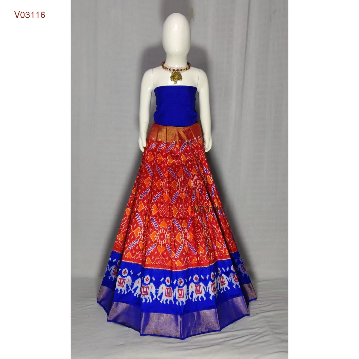 3 - 8 years pure ikkat silk lehenga material for kids - Vannamayil Fashions
