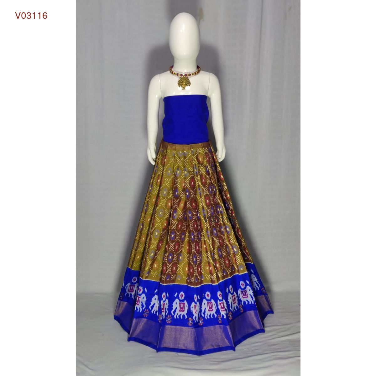 3 - 8 years pure ikkat silk lehenga material for kids - Vannamayil Fashions