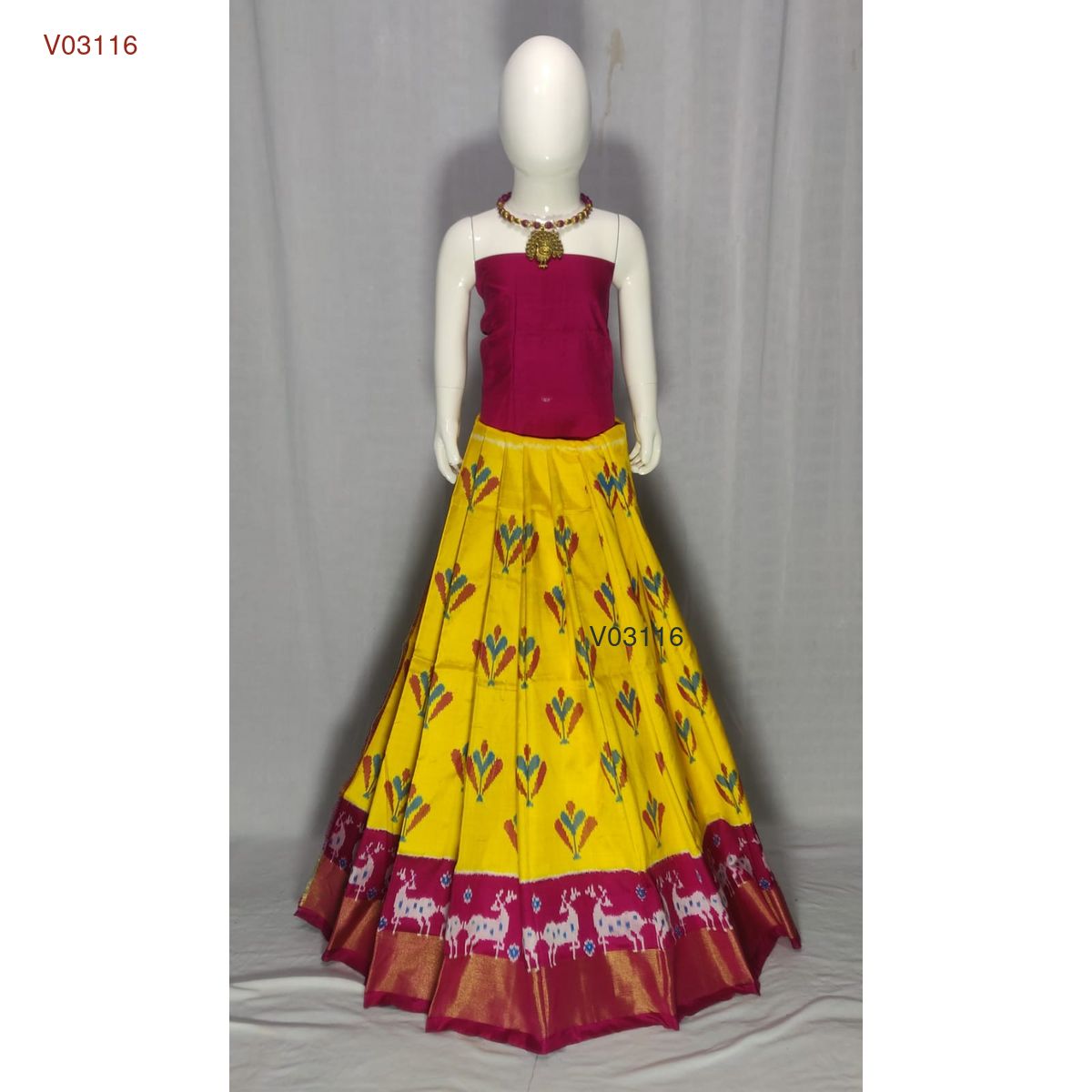 3 - 8 years pure ikkat silk lehenga material for kids - Vannamayil Fashions
