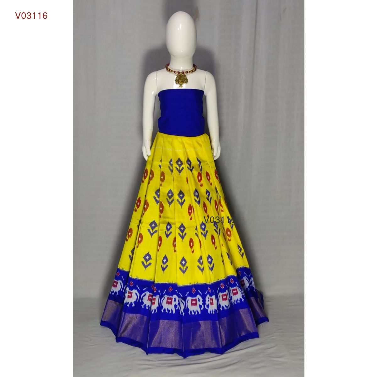 3 - 8 years pure ikkat silk lehenga material for kids - Vannamayil Fashions