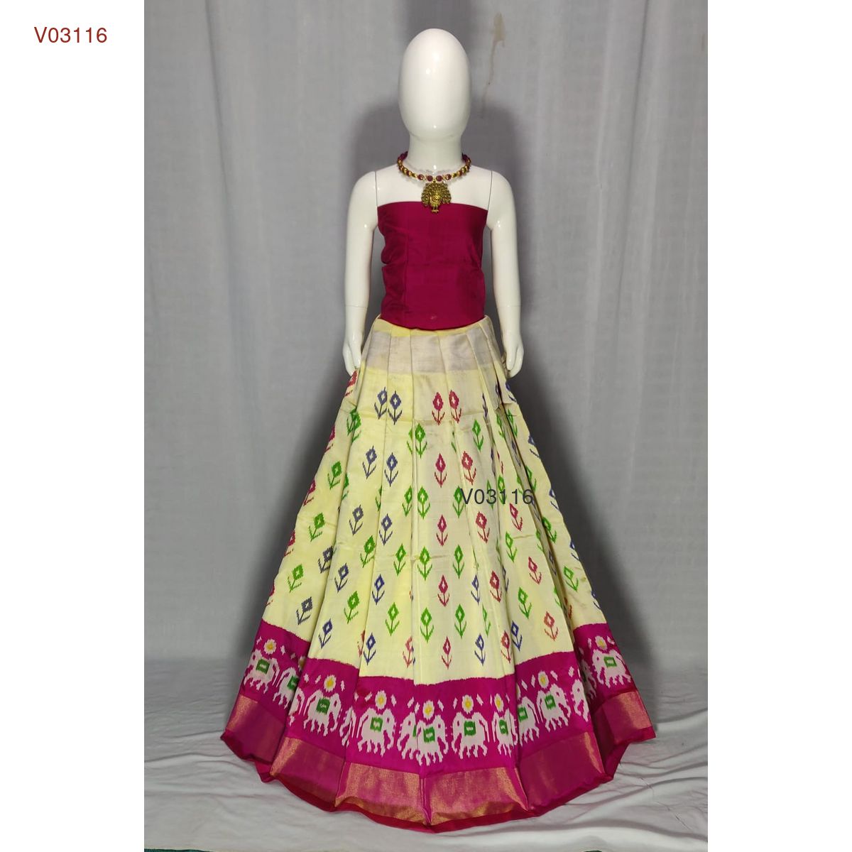 3 - 8 years pure ikkat silk lehenga material for kids - Vannamayil Fashions