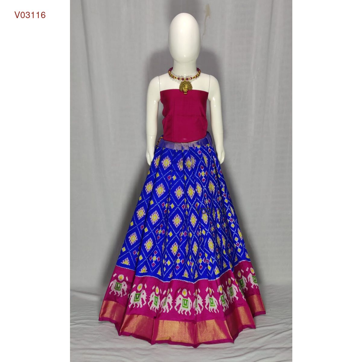 3 - 8 years pure ikkat silk lehenga material for kids - Vannamayil Fashions