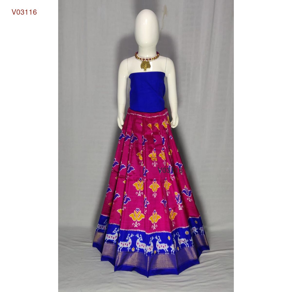 3 - 8 years pure ikkat silk lehenga material for kids - Vannamayil Fashions
