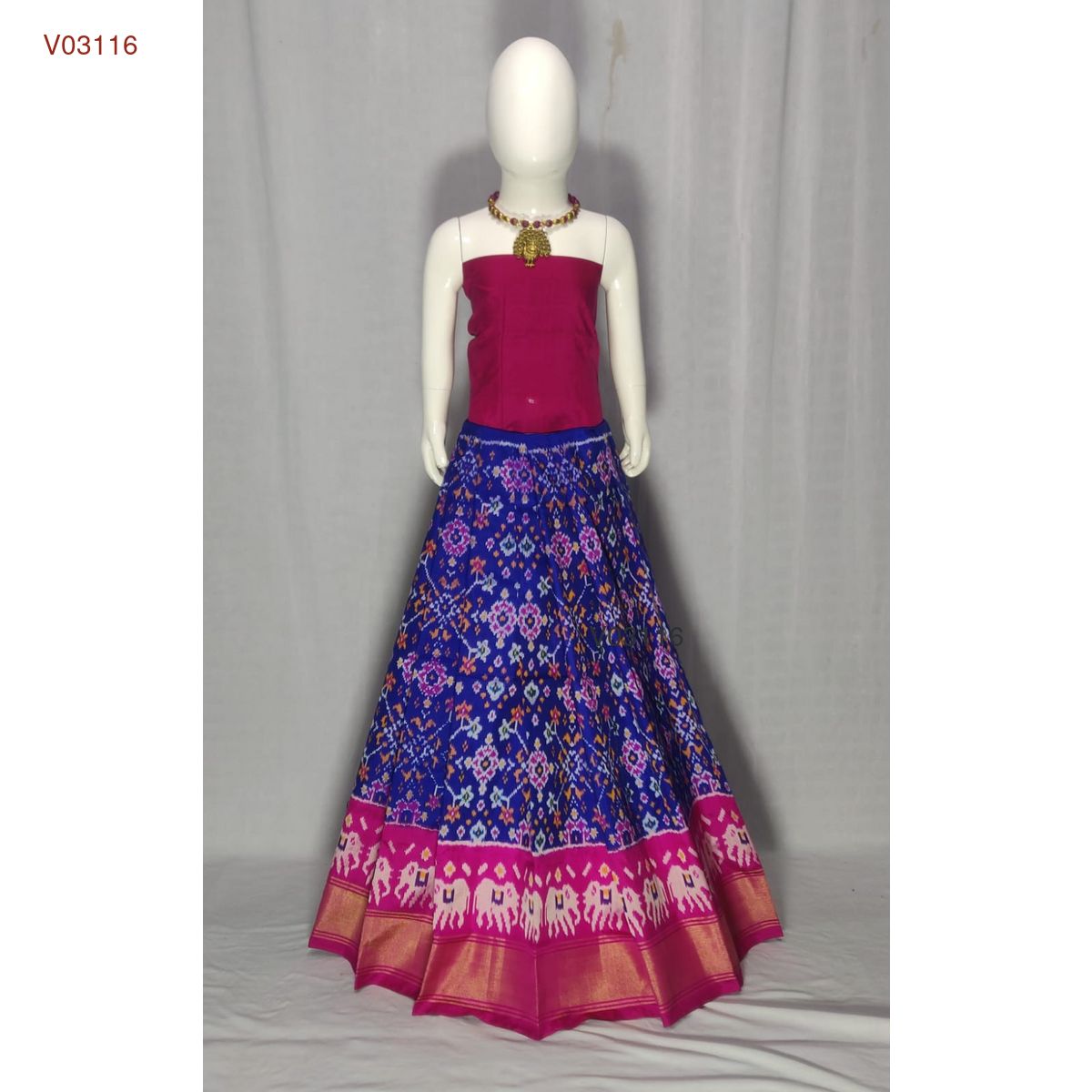 3 - 8 years pure ikkat silk lehenga material for kids - Vannamayil Fashions