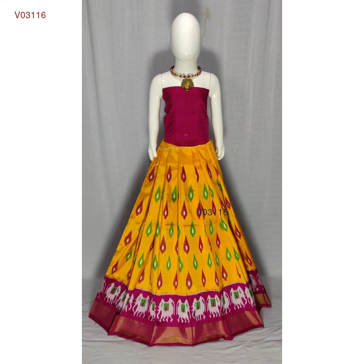 3 - 8 years pure ikkat silk lehenga material for kids - Vannamayil Fashions