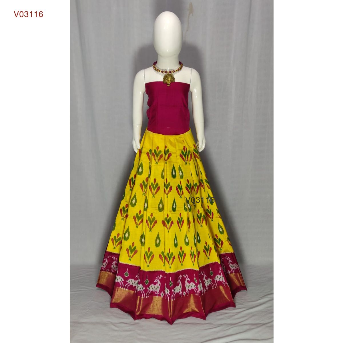 3 - 8 years pure ikkat silk lehenga material for kids - Vannamayil Fashions