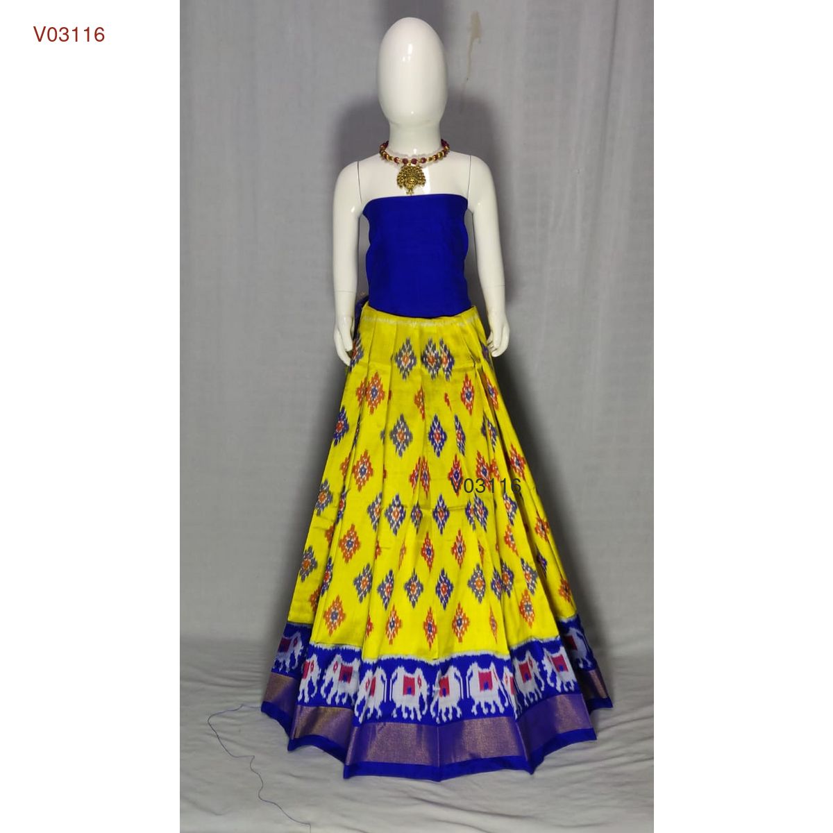 3 - 8 years pure ikkat silk lehenga material for kids - Vannamayil Fashions