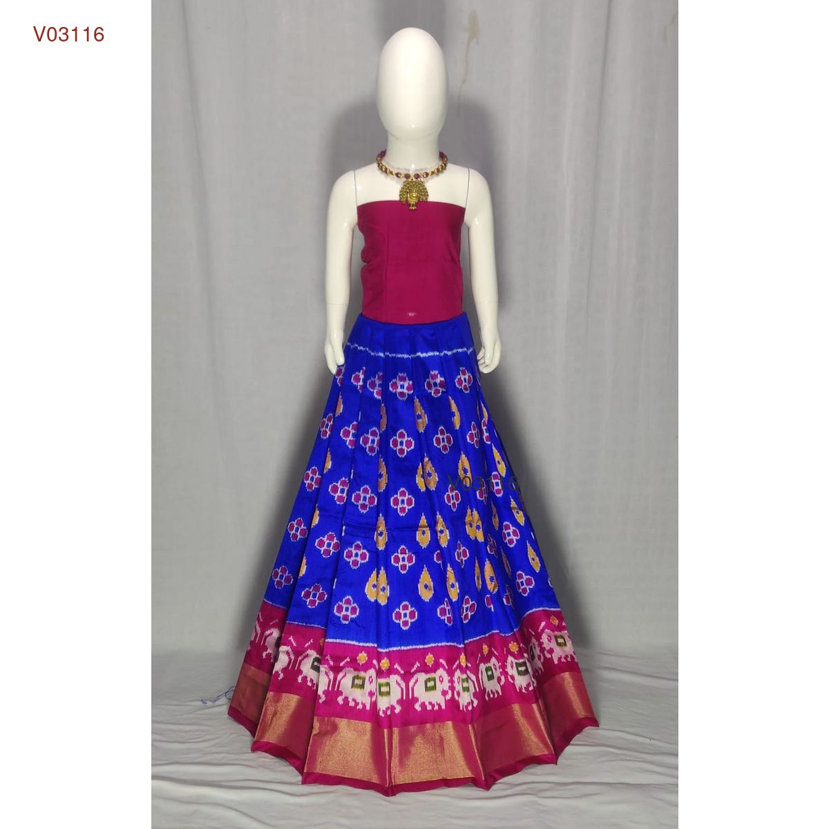 3 - 8 years pure ikkat silk lehenga material for kids - Vannamayil Fashions