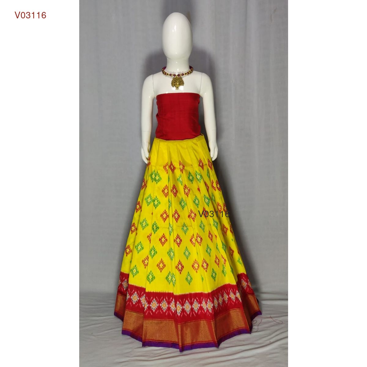 3 - 8 years pure ikkat silk lehenga material for kids - Vannamayil Fashions