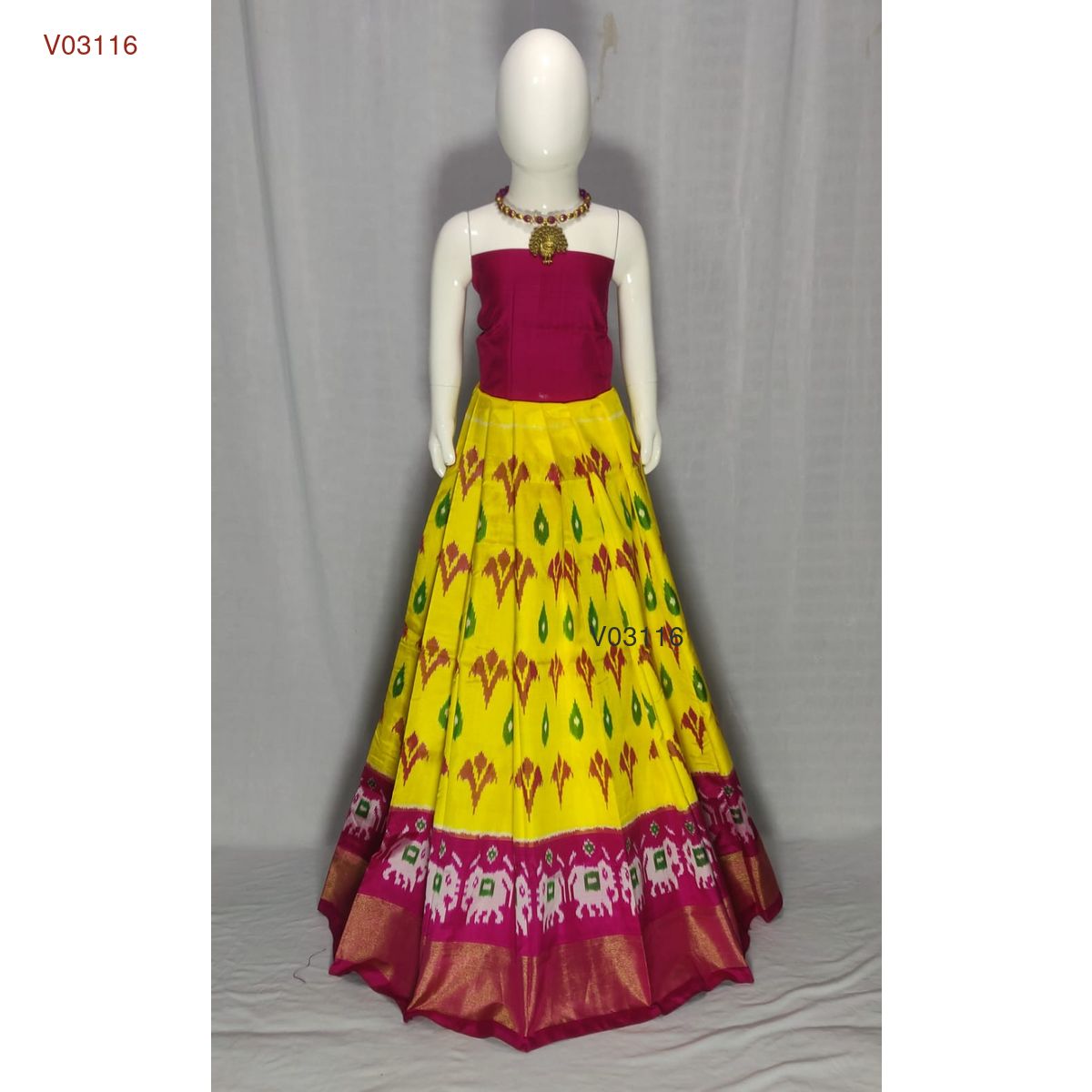 3 - 8 years pure ikkat silk lehenga material for kids - Vannamayil Fashions