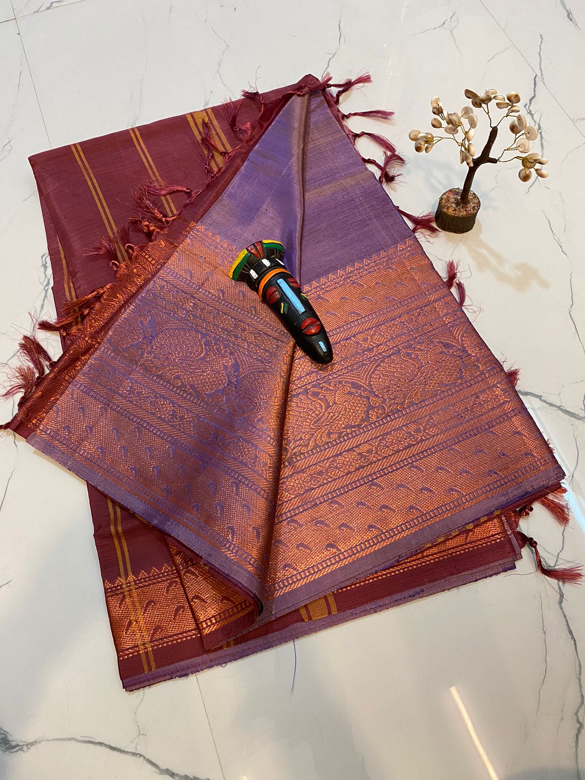 Vaalai pattu saree with fancy traditional border work