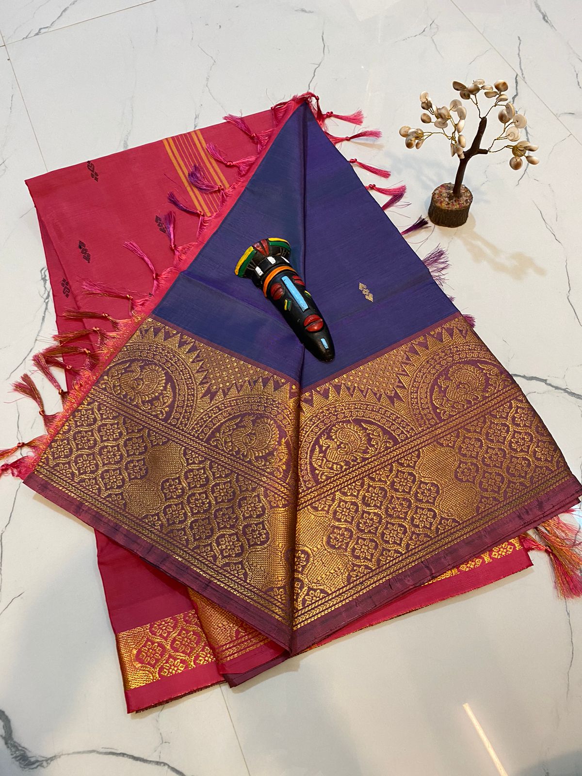 Vaalai pattu saree with fancy traditional border work