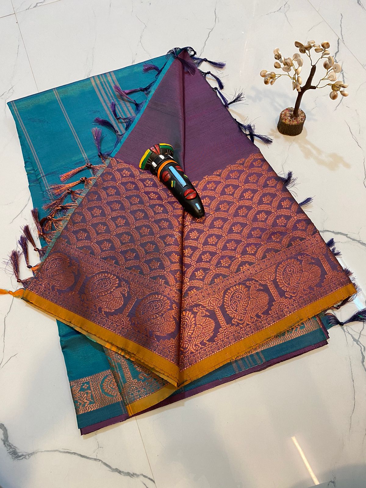 Vaalai pattu saree with fancy traditional border work