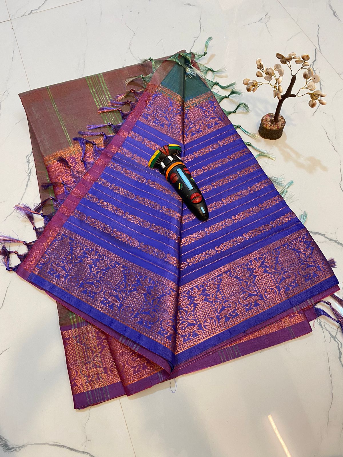 Vaalai pattu saree with fancy traditional border work