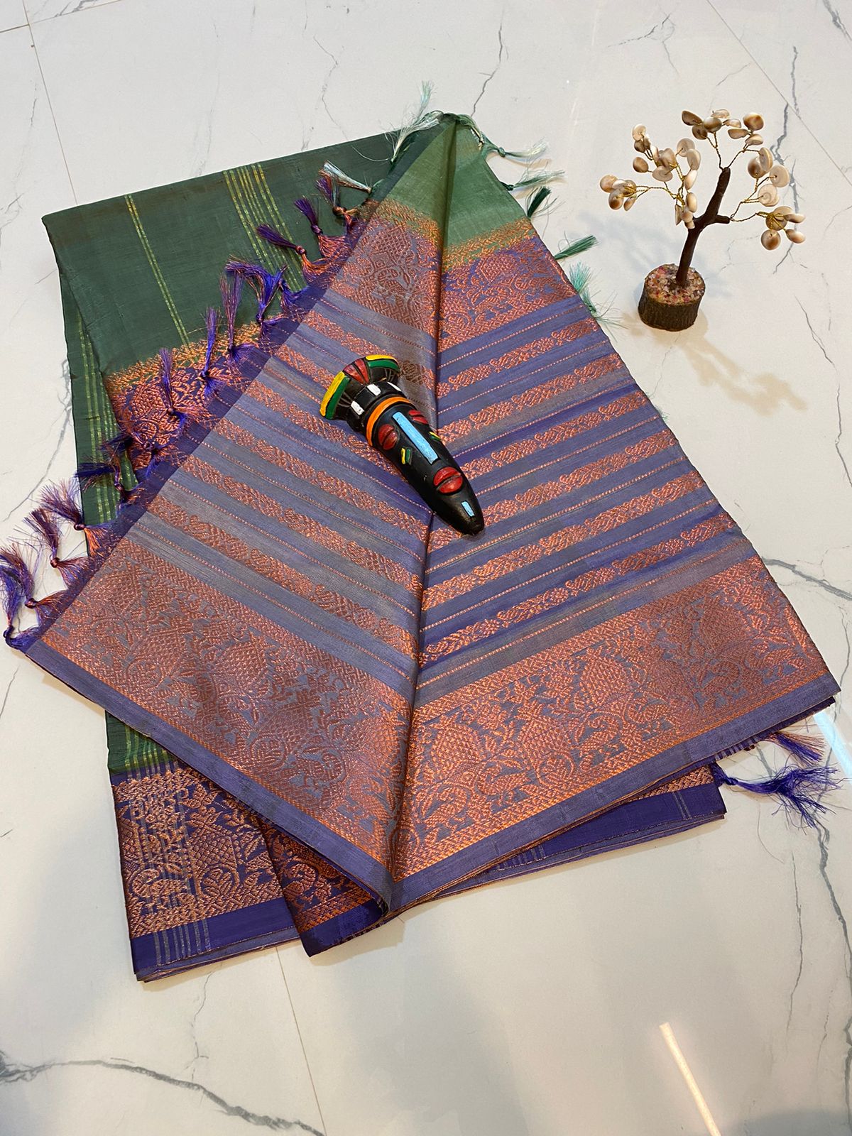 Vaalai pattu saree with fancy traditional border work