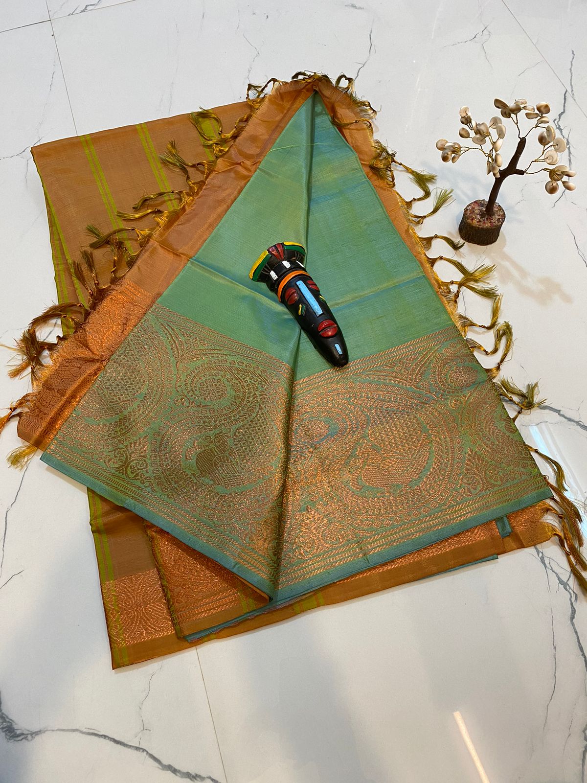 Vaalai pattu saree with fancy traditional border work