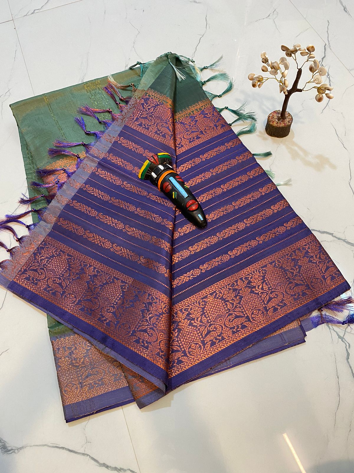 Vaalai pattu saree with fancy traditional border work