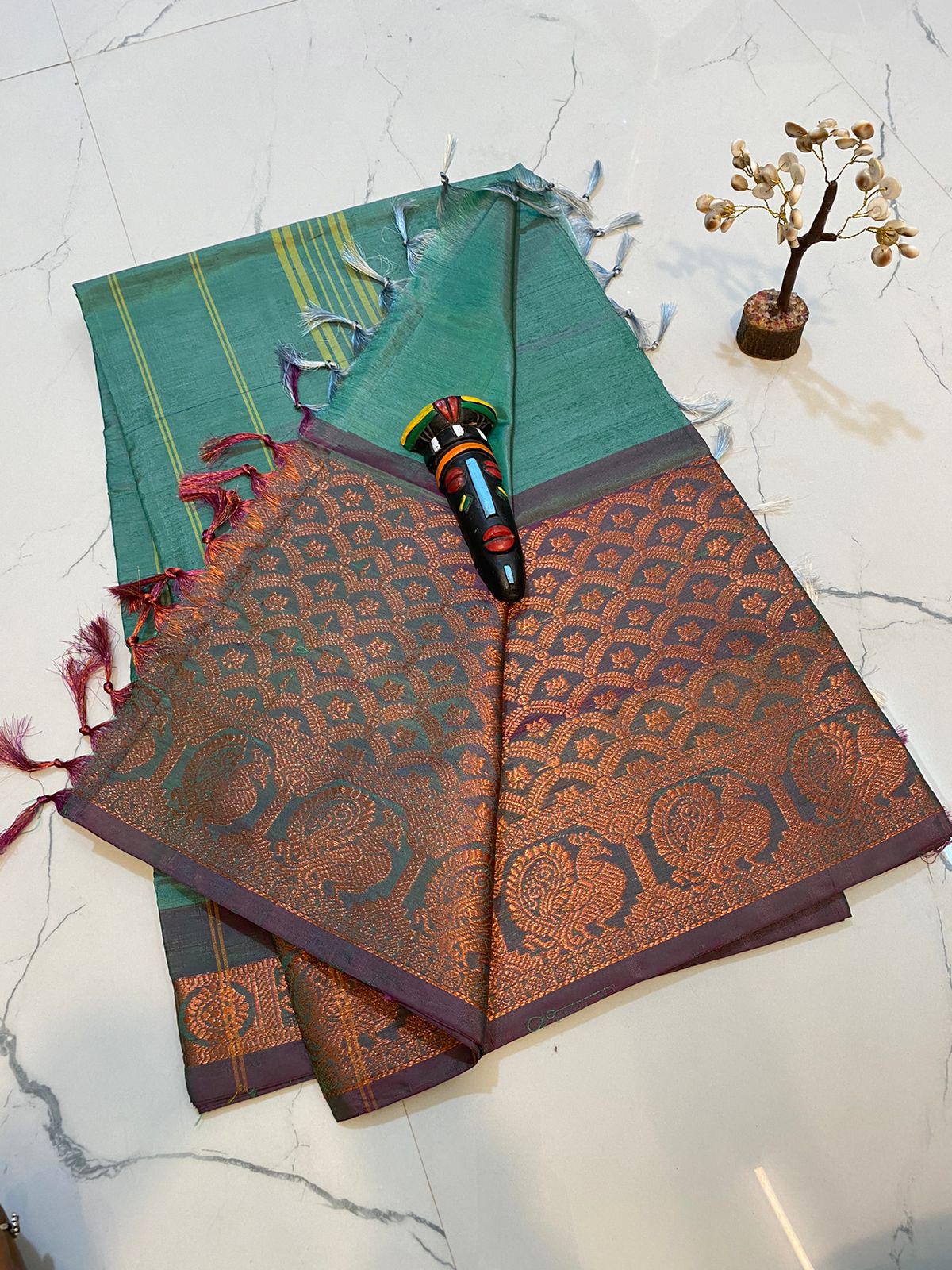Vaalai pattu saree with fancy traditional border work