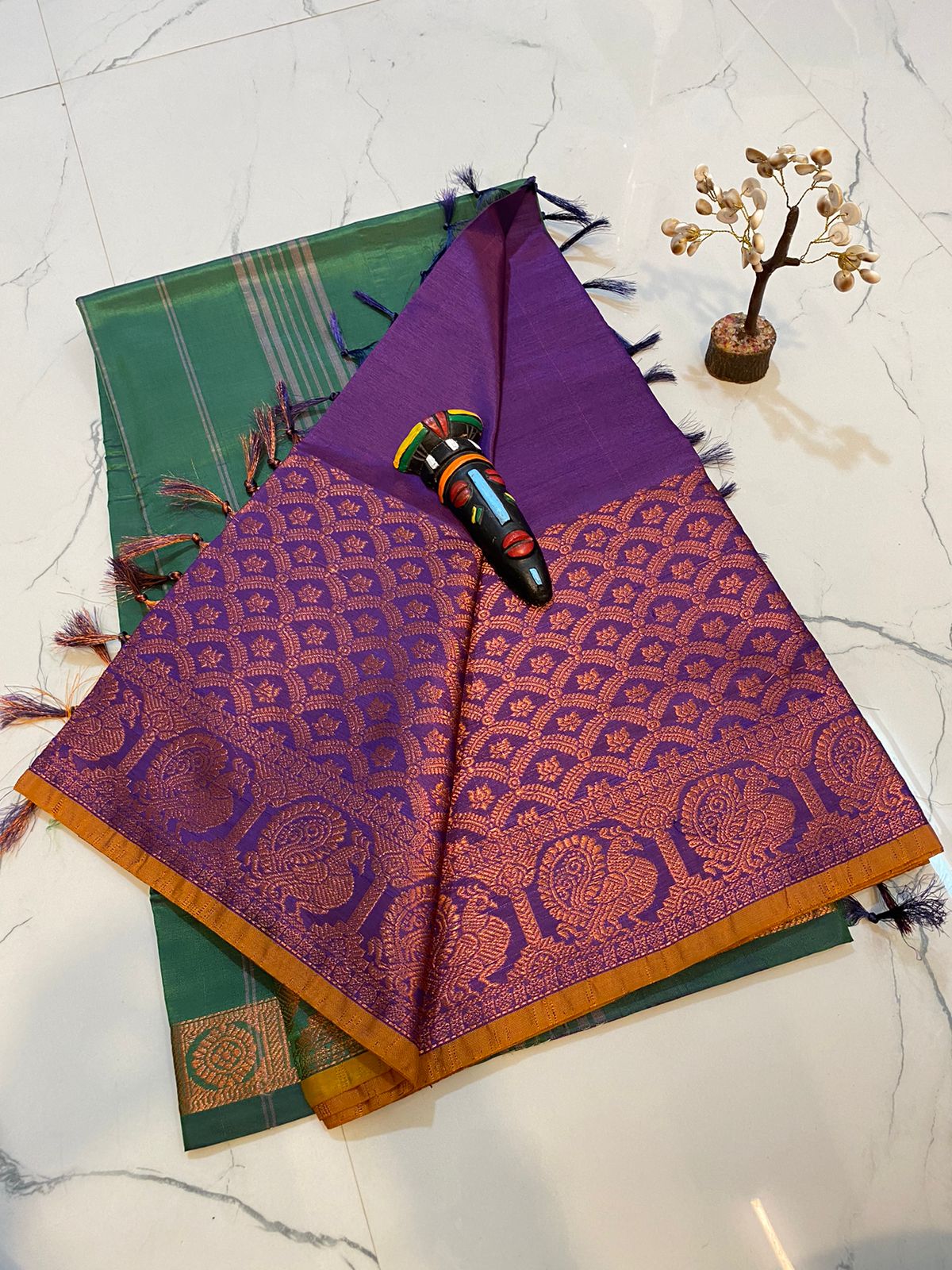 Vaalai pattu saree with fancy traditional border work