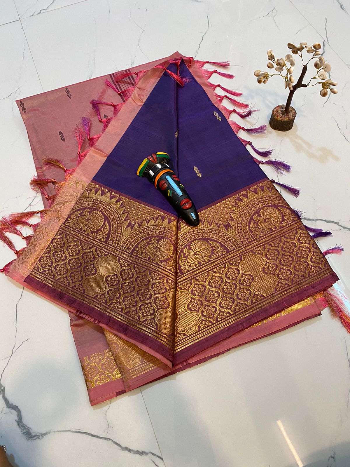 Vaalai pattu saree with fancy traditional border work